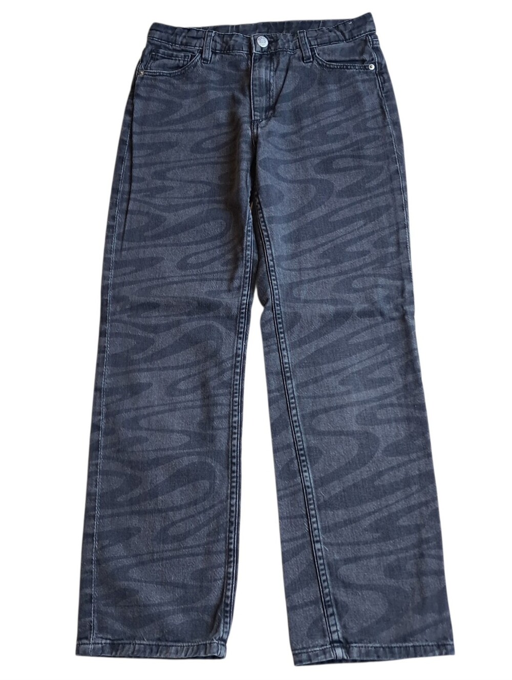 H&M Kids Charcoal Wave-Print Straight Jeans Size 12